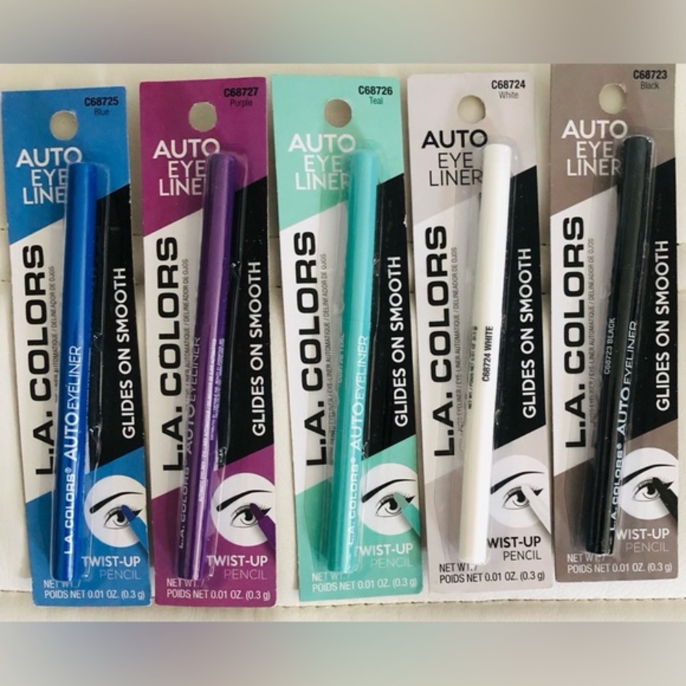 2pack smooth Twist up pencil Auto eyeliners in black, white, teal, purple & blue
